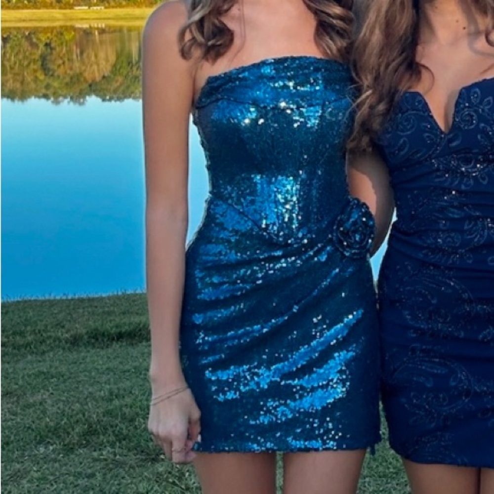 B Darlin Teal Strapless mini Dress